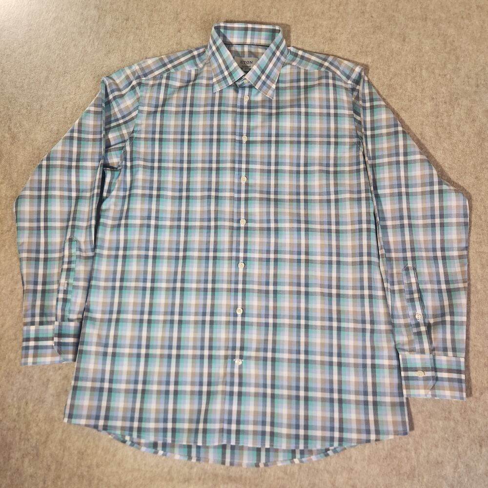 ETON Plaid Men's Dress Long Sleeve Shirt Contemporary Fit Size XL